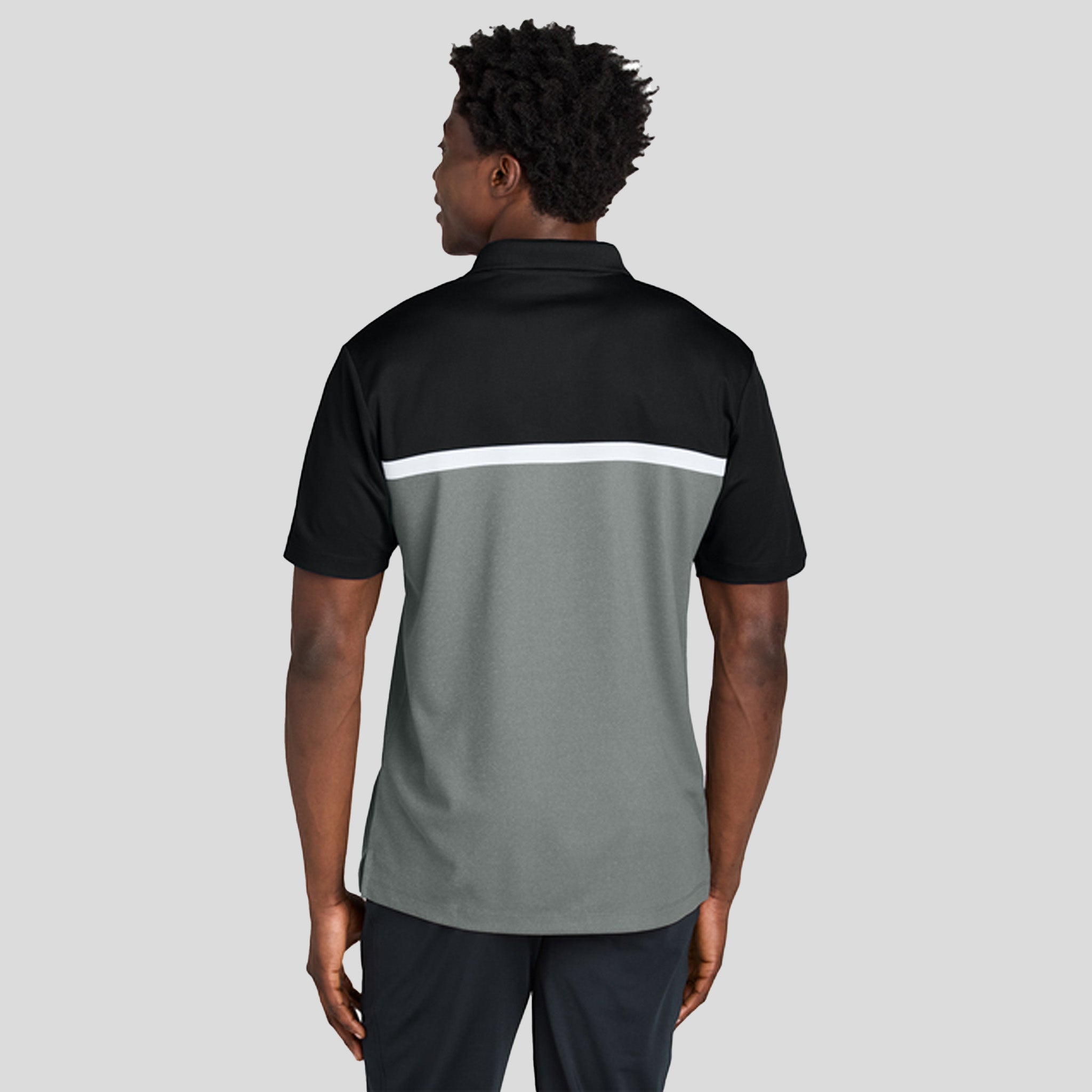 UV Micropique Colorblock Polo | Black/Grey Concrete Heather/White