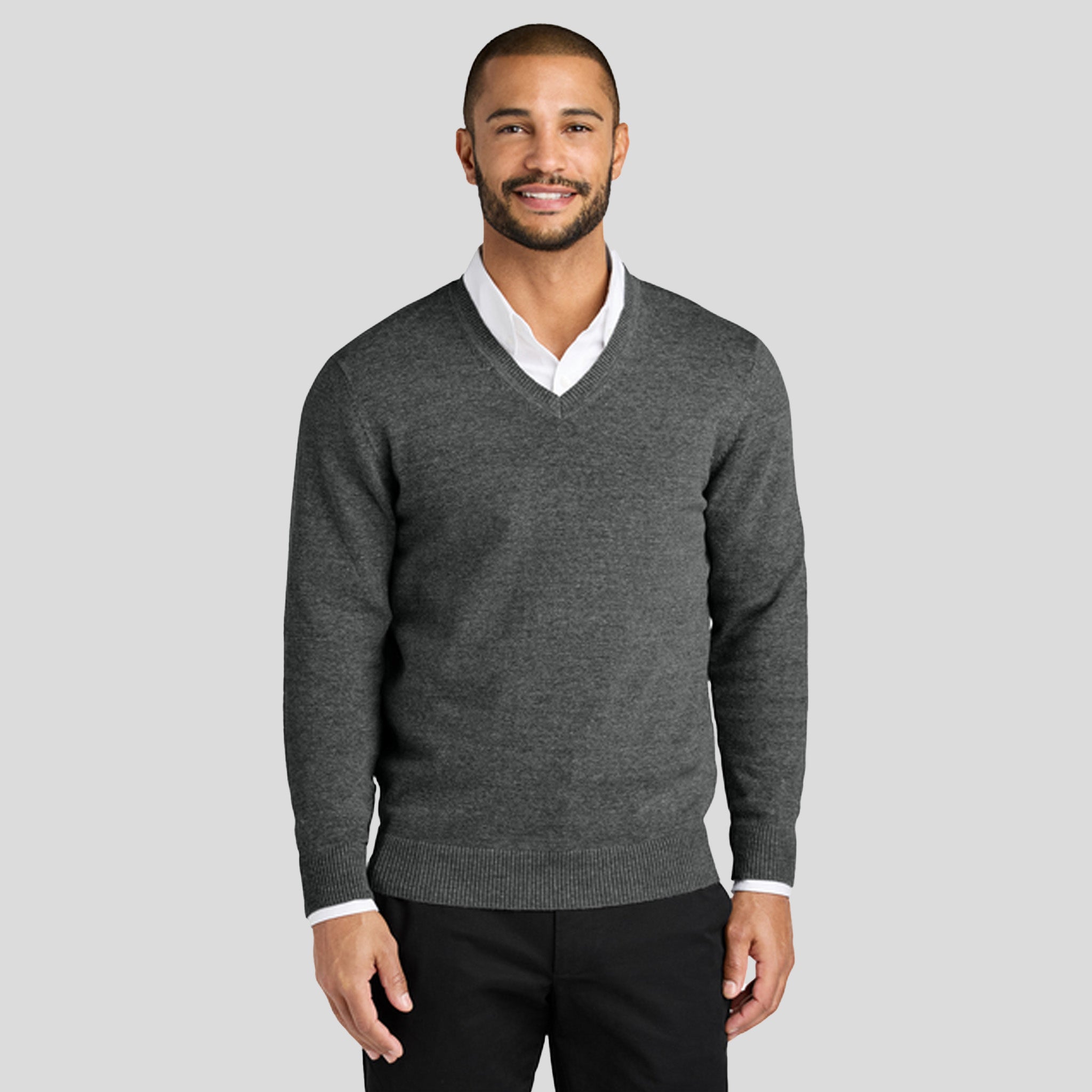 Easy Care V-Neck Sweater | Charcoal Heather