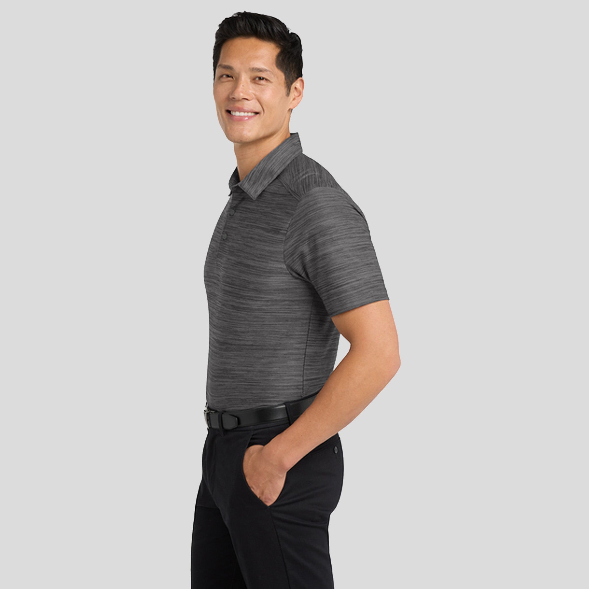 Stretch Heather Polo | Black/Thunder Grey