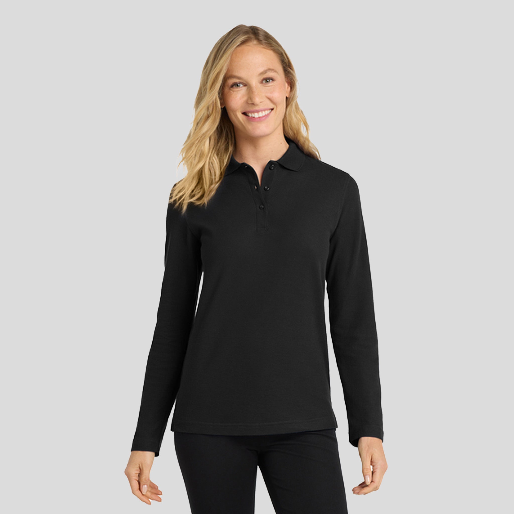 Women's Silk Touch™ Long Sleeve Polo | Black