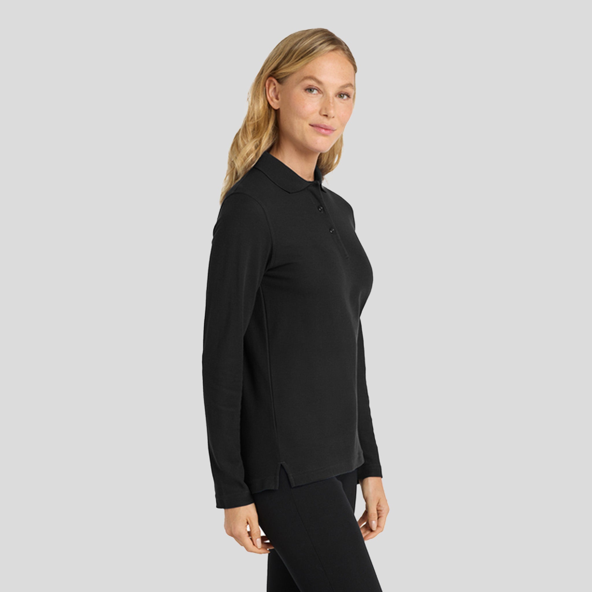 Women's Silk Touch™ Long Sleeve Polo | Black