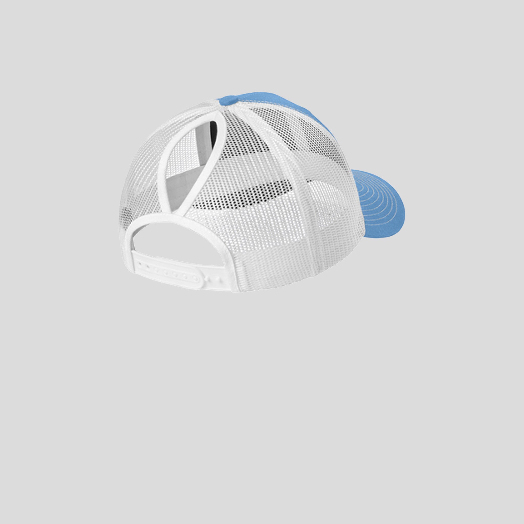 Snapback Ponytail Trucker Cap | Carolina Blue/White