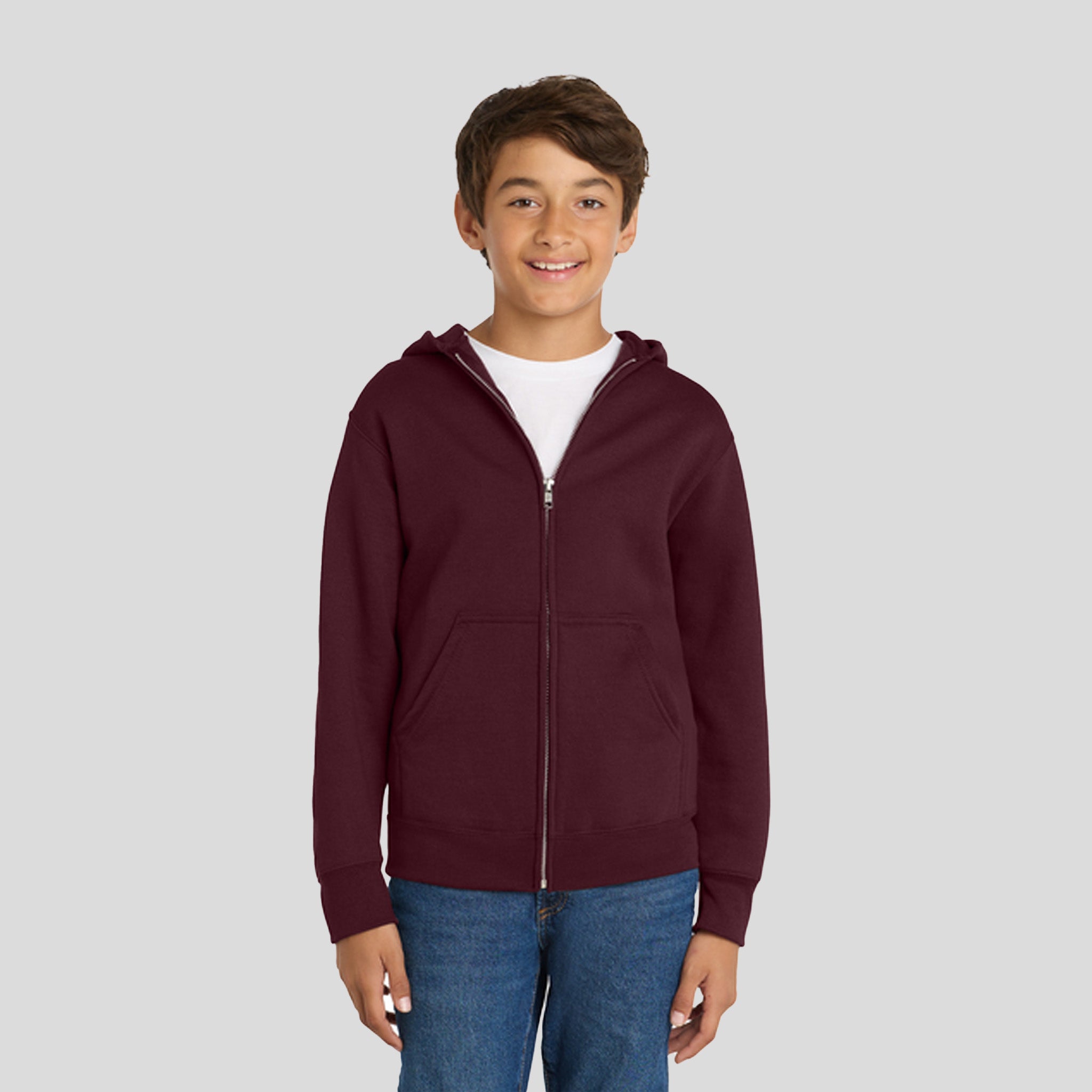 Youth Core Fleece Full-Zip Hooded Sweatshirt | Maroon