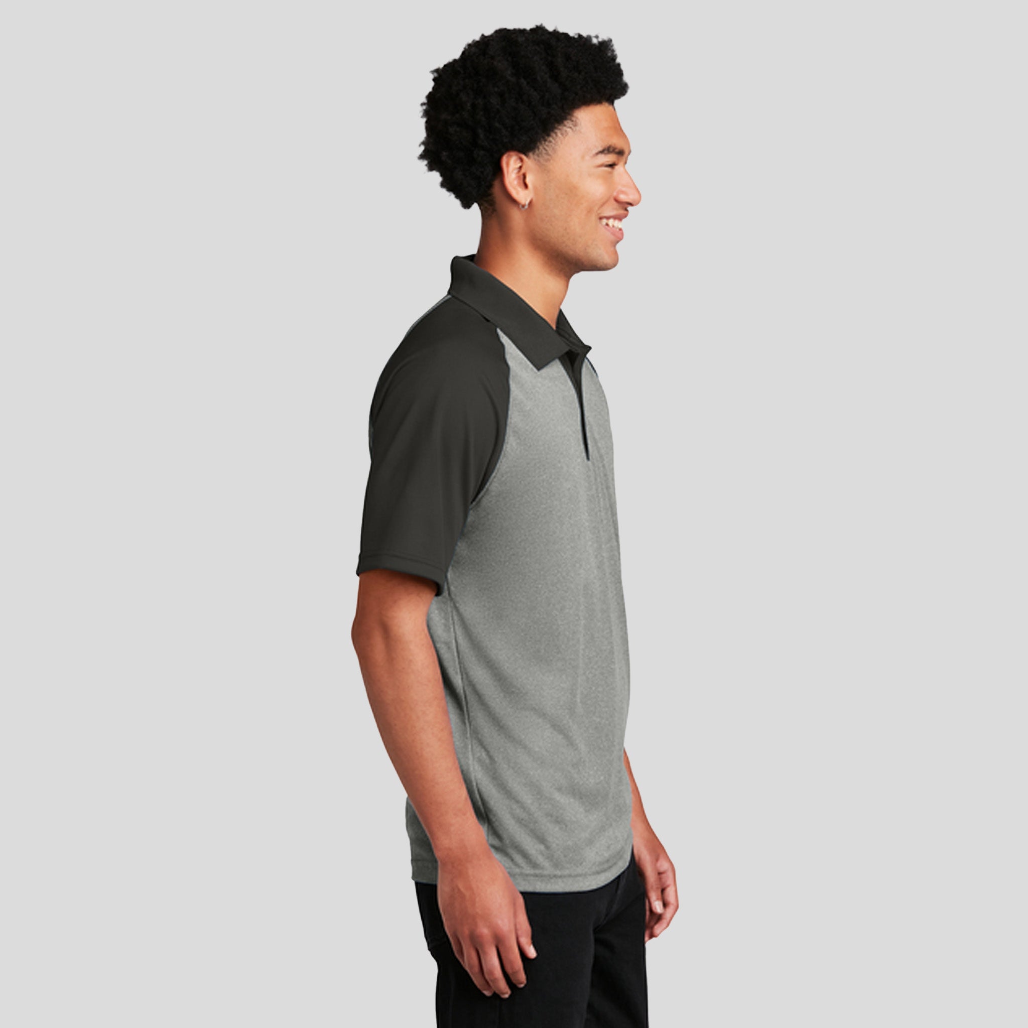 PosiCharge® RacerMesh® Raglan Heather Block Polo | Grey Heather/Black