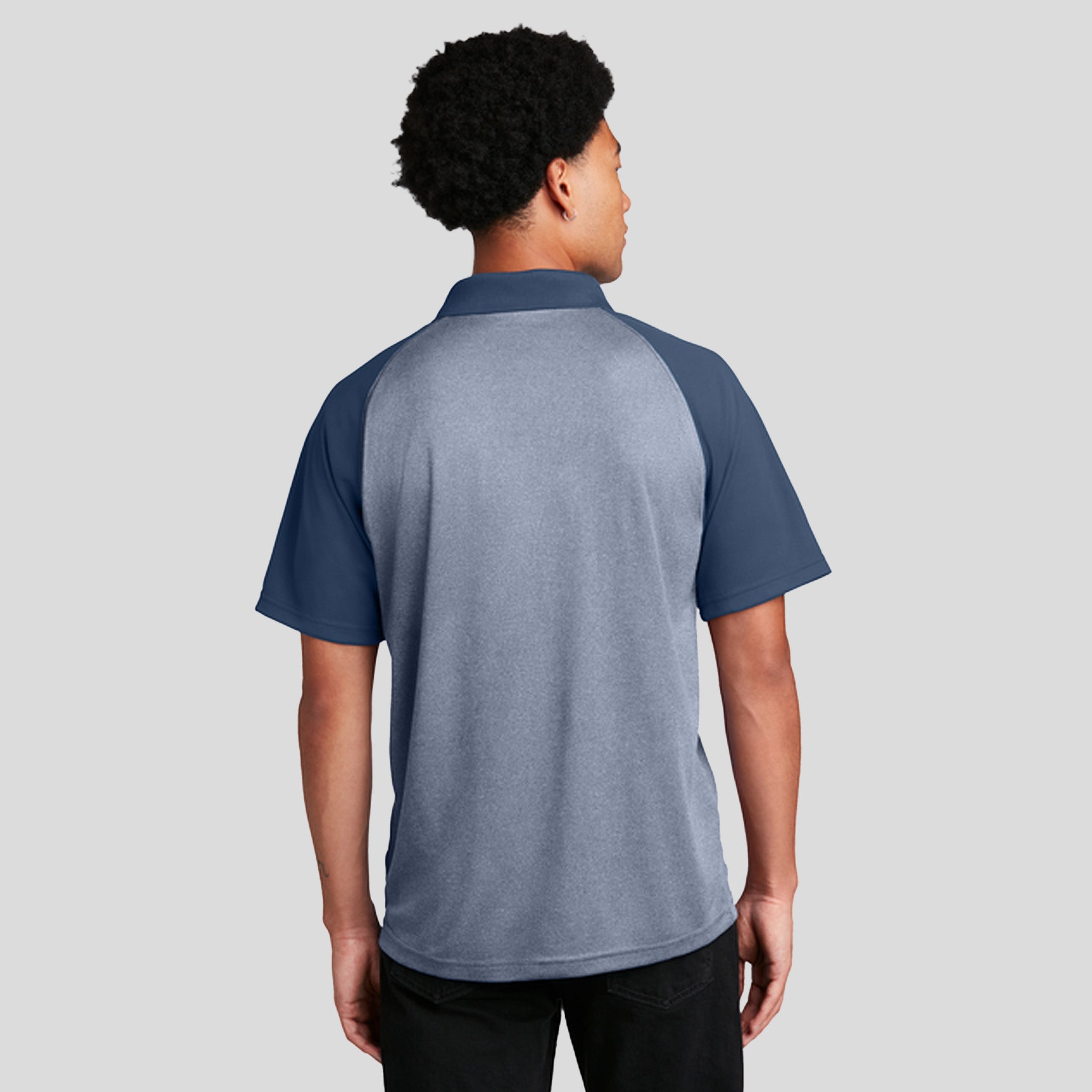 PosiCharge® RacerMesh® Raglan Heather Block Polo | True Navy Heather/True Navy