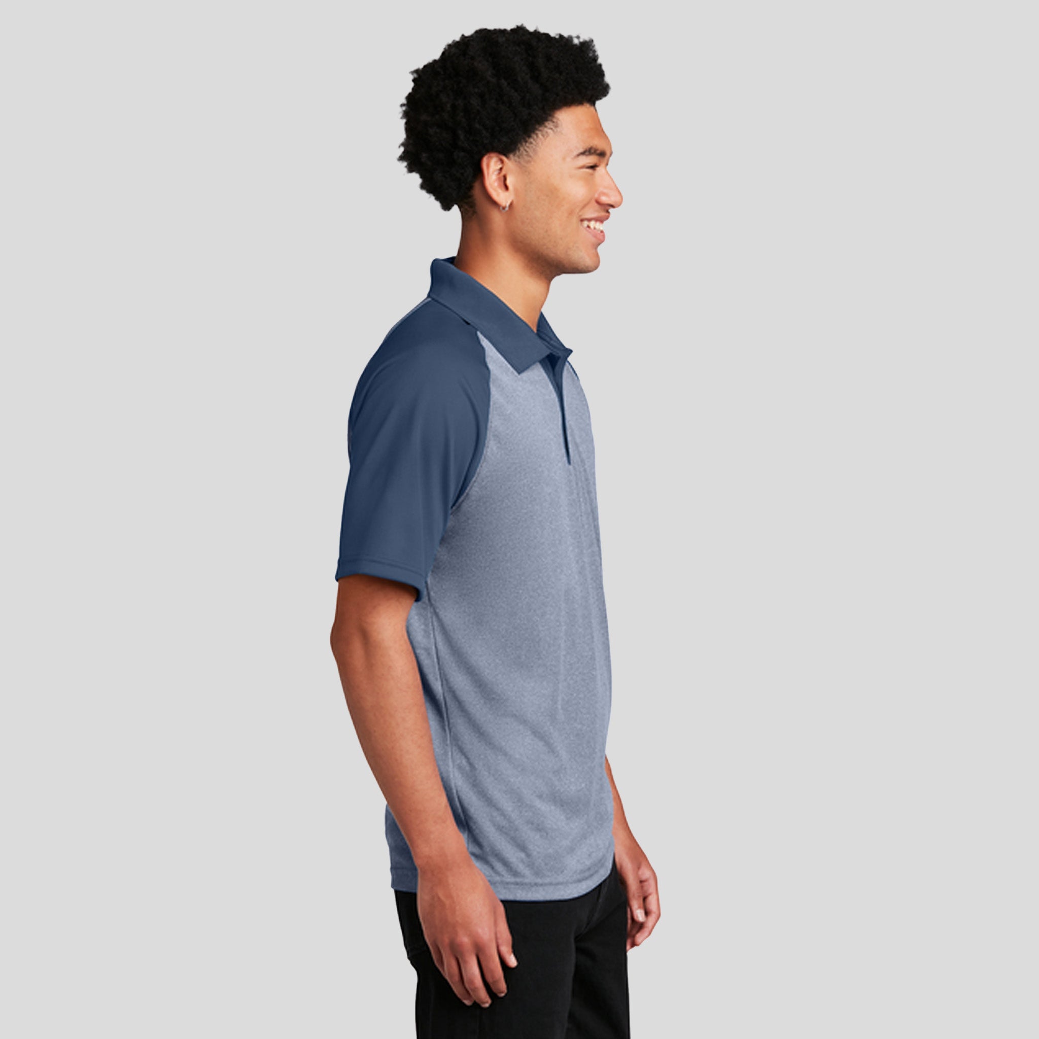 PosiCharge® RacerMesh® Raglan Heather Block Polo | True Navy Heather/True Navy