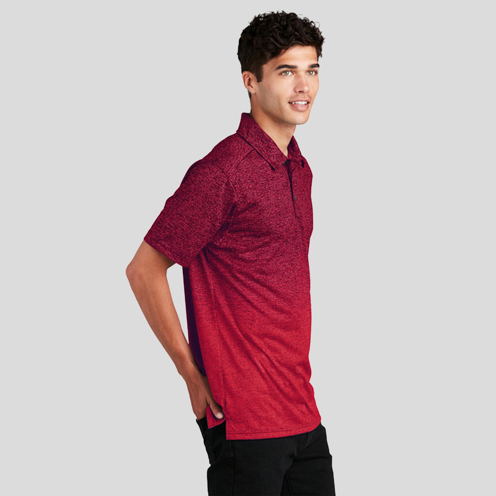 Ombre Heather Polo | Deep Red/Black