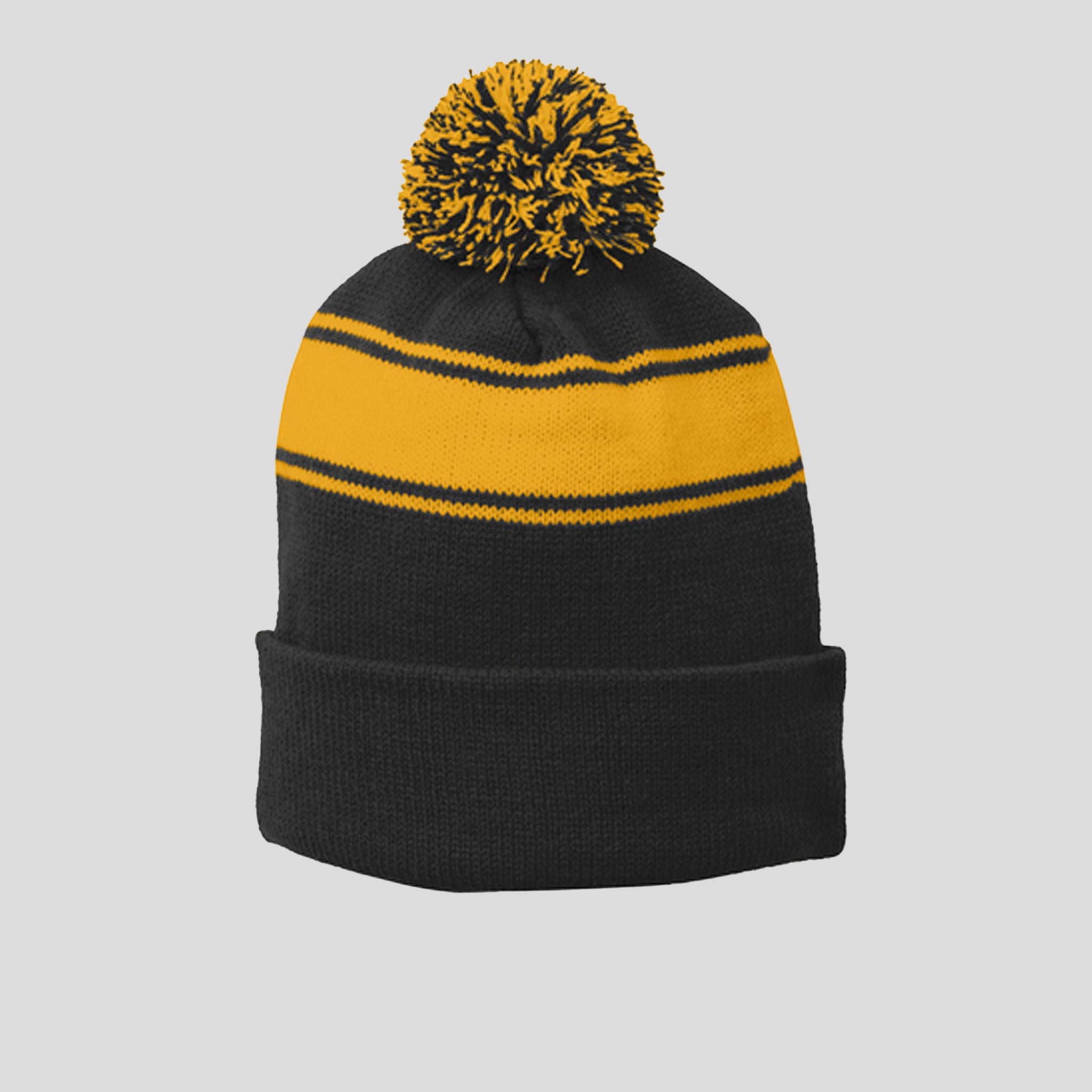 Stripe Pom Pom Beanie | Black/Gold