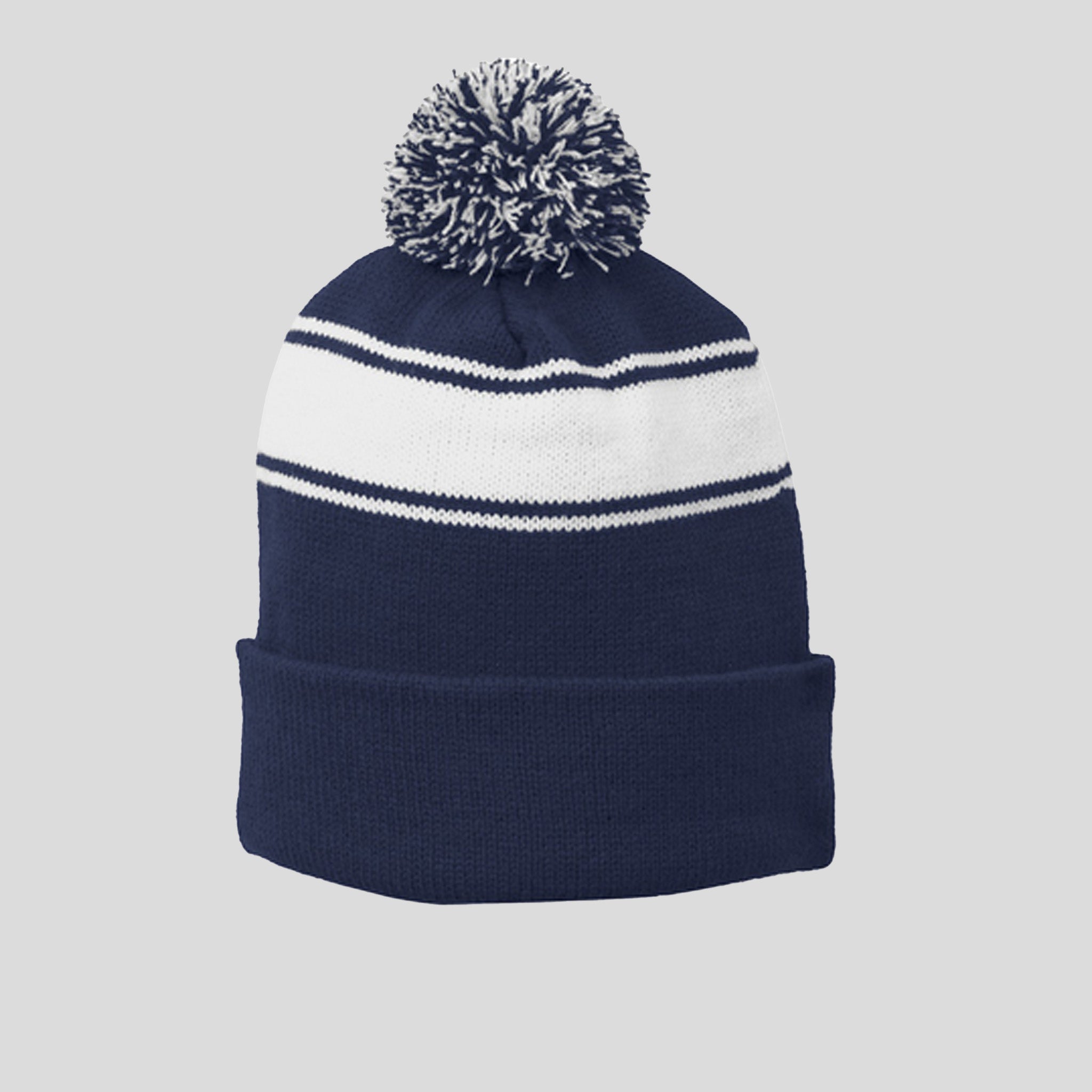 Stripe Pom Pom Beanie | True Navy/White